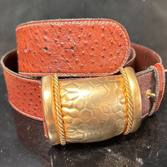 Accessories - Max Mara Gold Brown Belt Rare Luxury Couture Statement Buckle  Size XL